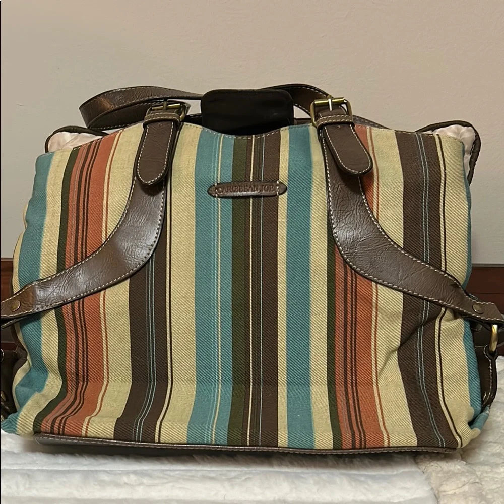 Caribbean Joe Striped Tote Bag EUC - Picture 1 of 12